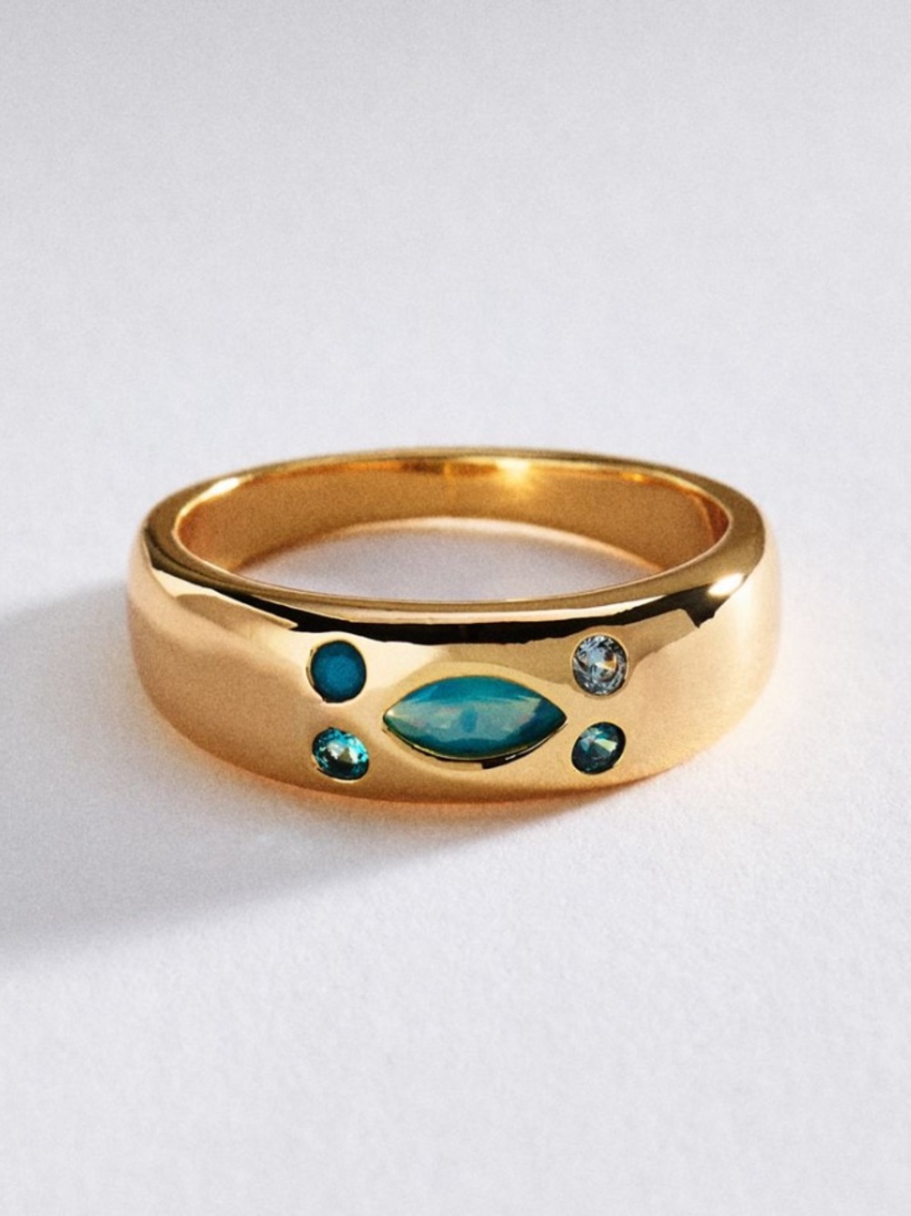Anthropologie Crystal Eclipse Ring Gold Turquoise Green Size 6 NWT